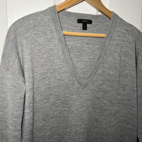 J Crew Womens Marino Wool Tunic Sweater V-Neck Small Hidden Pockets Heather Gray - Picture 2 of 9